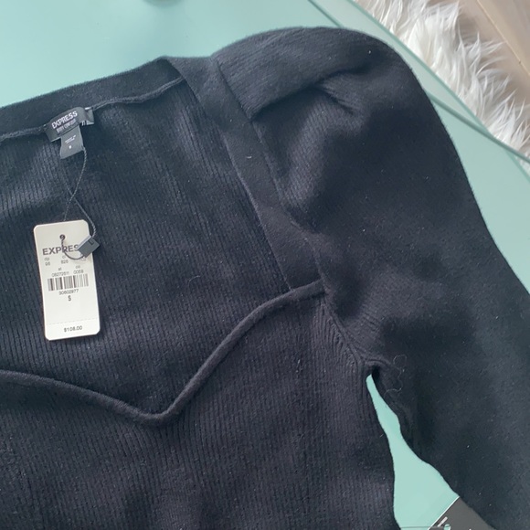 🎉Host Pick! NWT! EXPRESS Ribbed Puff Shoulder Cutout Sweater Thong Bodysuit - Picture 10 of 10